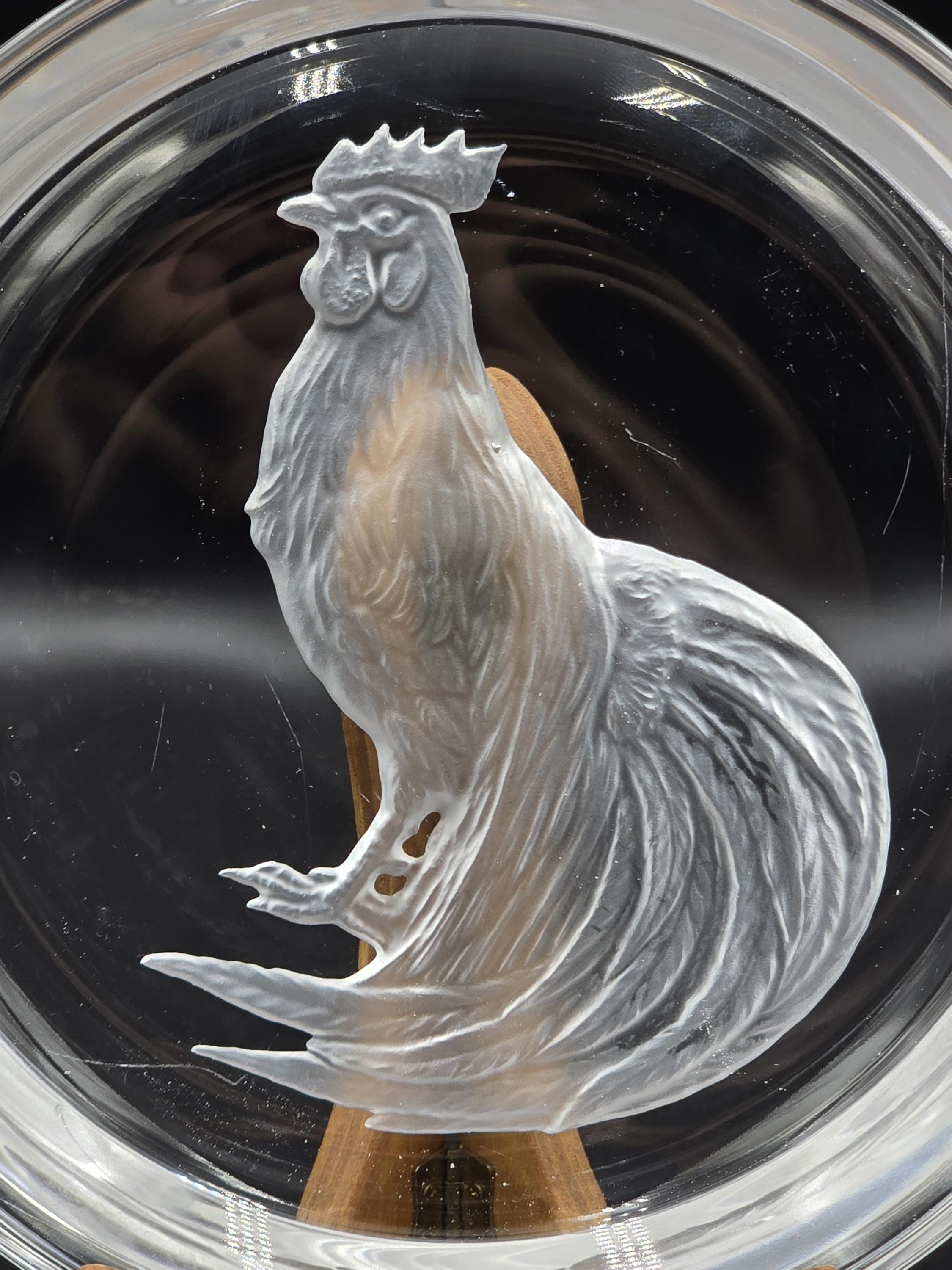 Vintage HOYA Crystal Bowl Rooster Etched Dish | Made in Japan | - Etsy