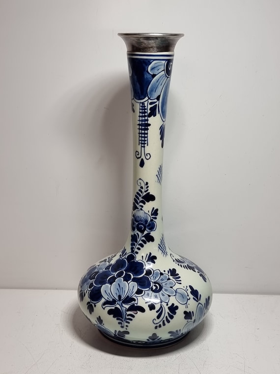 Vintage Regina Delft Vase With Silver Top | Made in Holland