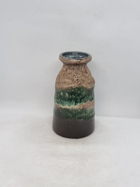 Vintage Strehla GDR ceramic fat lava vase | East Germany Pottery |