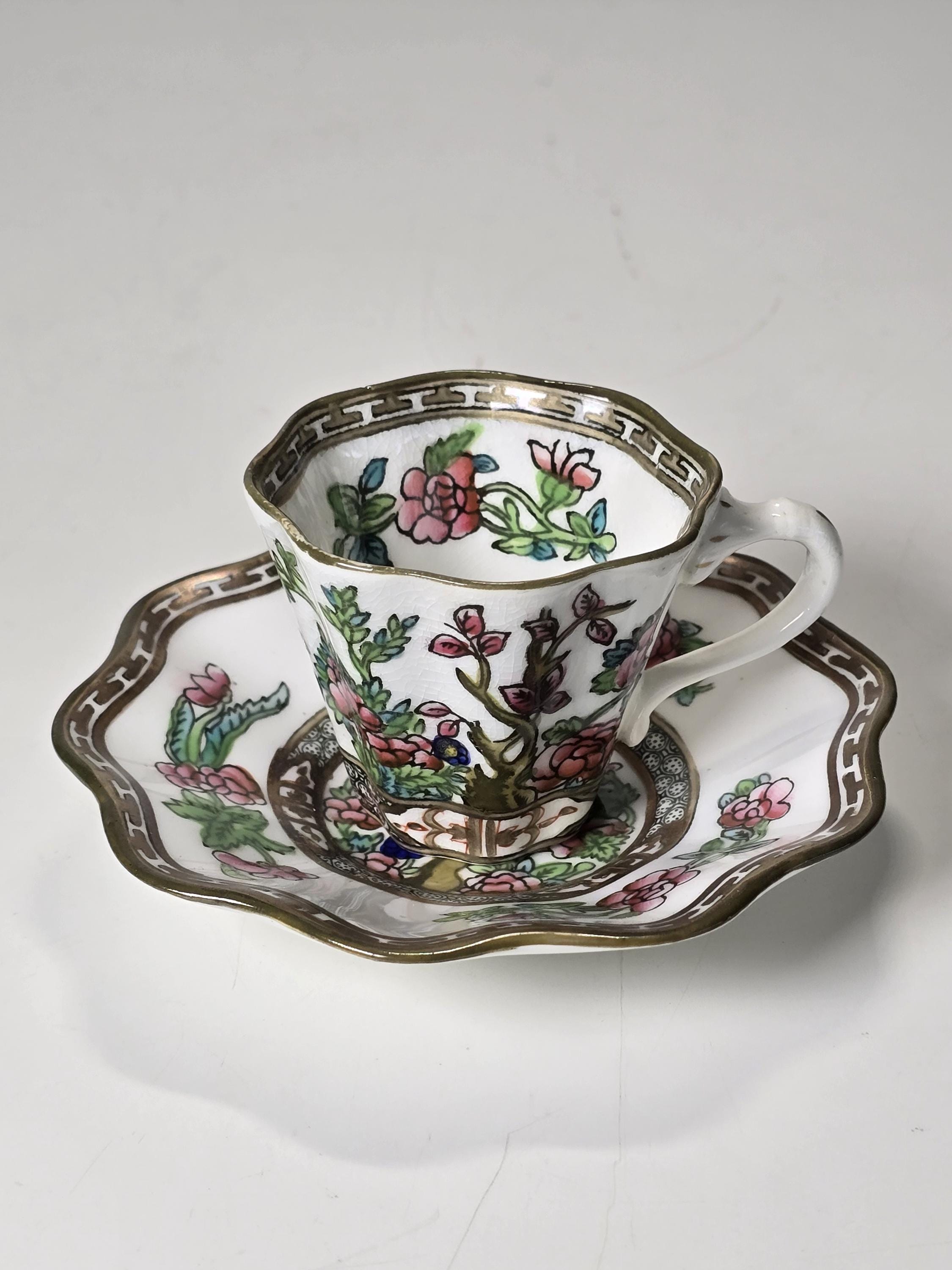 Antique Coalport China Indian Tree Demitasse Coffee Cup and Saucer