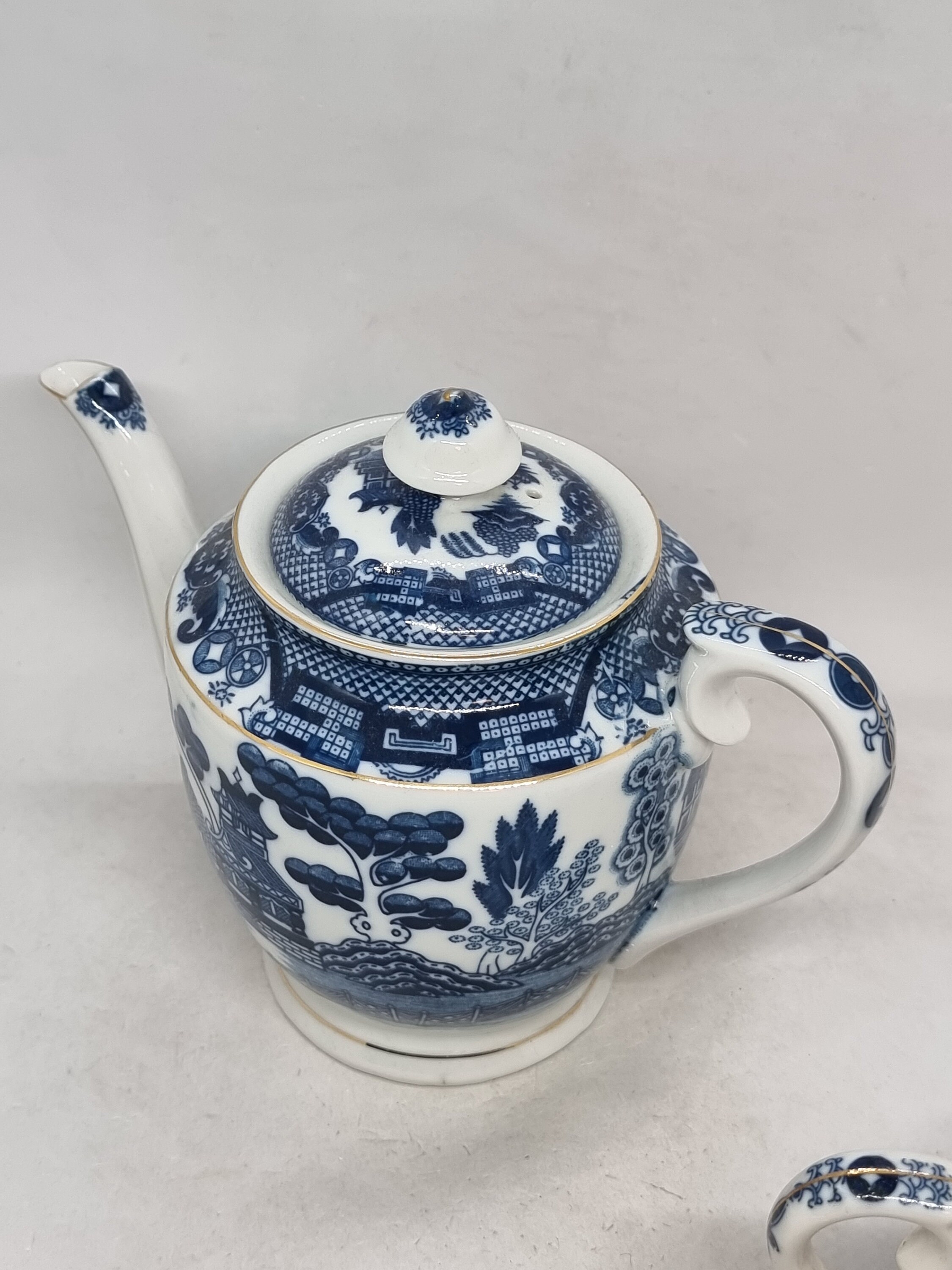 Blue Willow Dishes, Unique Teapot, Delft Blue, Calamityware :Things Could Be Worse Porcelain Chinaware, Antique Art Mugs, Teapot+Sugar & Creamer+2