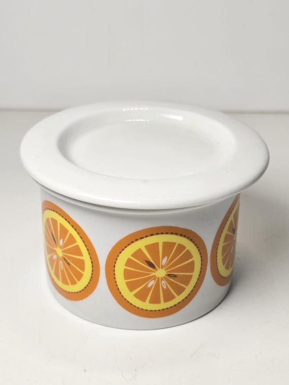 Vintage POMONA Arabia Finland Orange Jam Pot With Lid – Design by