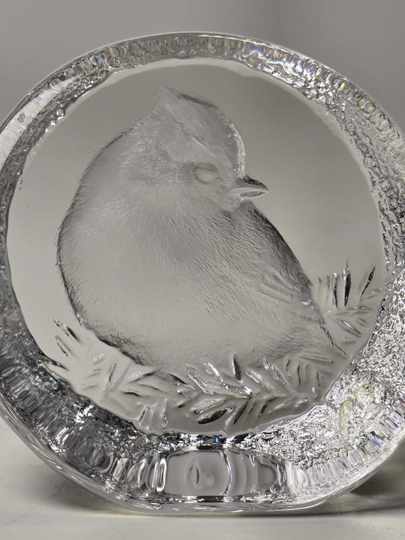 ヴィンテージ Mats Jonasson クリスタルガラス彫刻「鳥