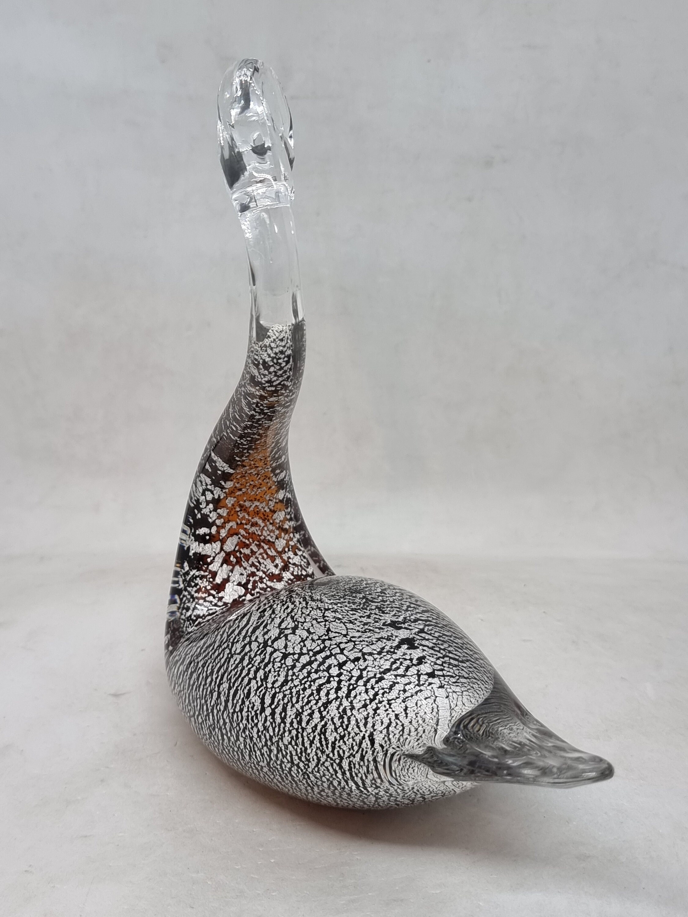 フォルミア社製、ムラーノ アート ガラス シルバー スワン フィギュア