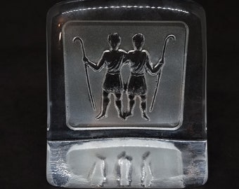 Vintage "Nybro" Sweden crystal glass paperweight gemini sculpture |