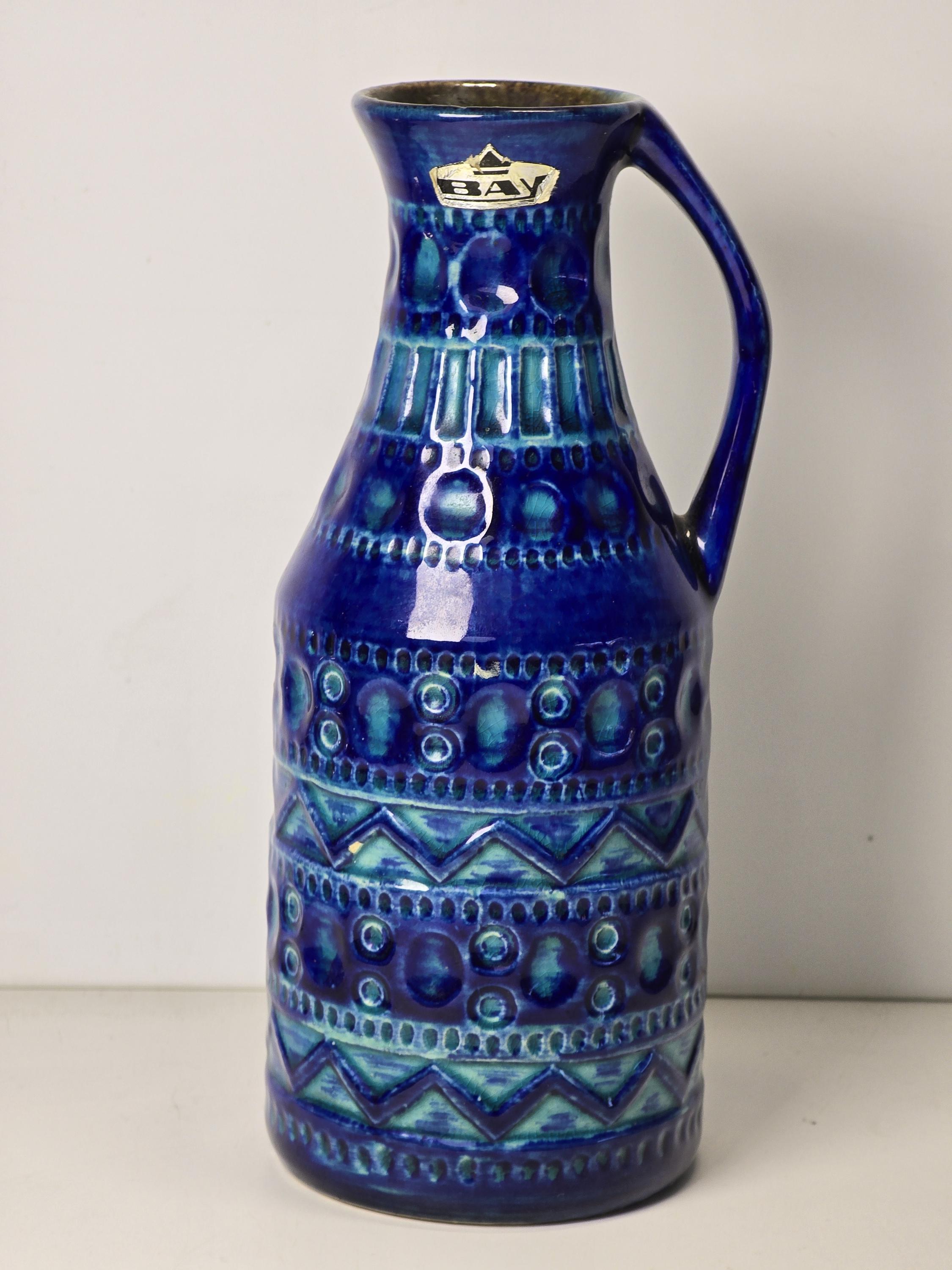 ヴィンテージ Bodo Mans Bay Keramik ブルー花瓶 | 1960 年代ミッド