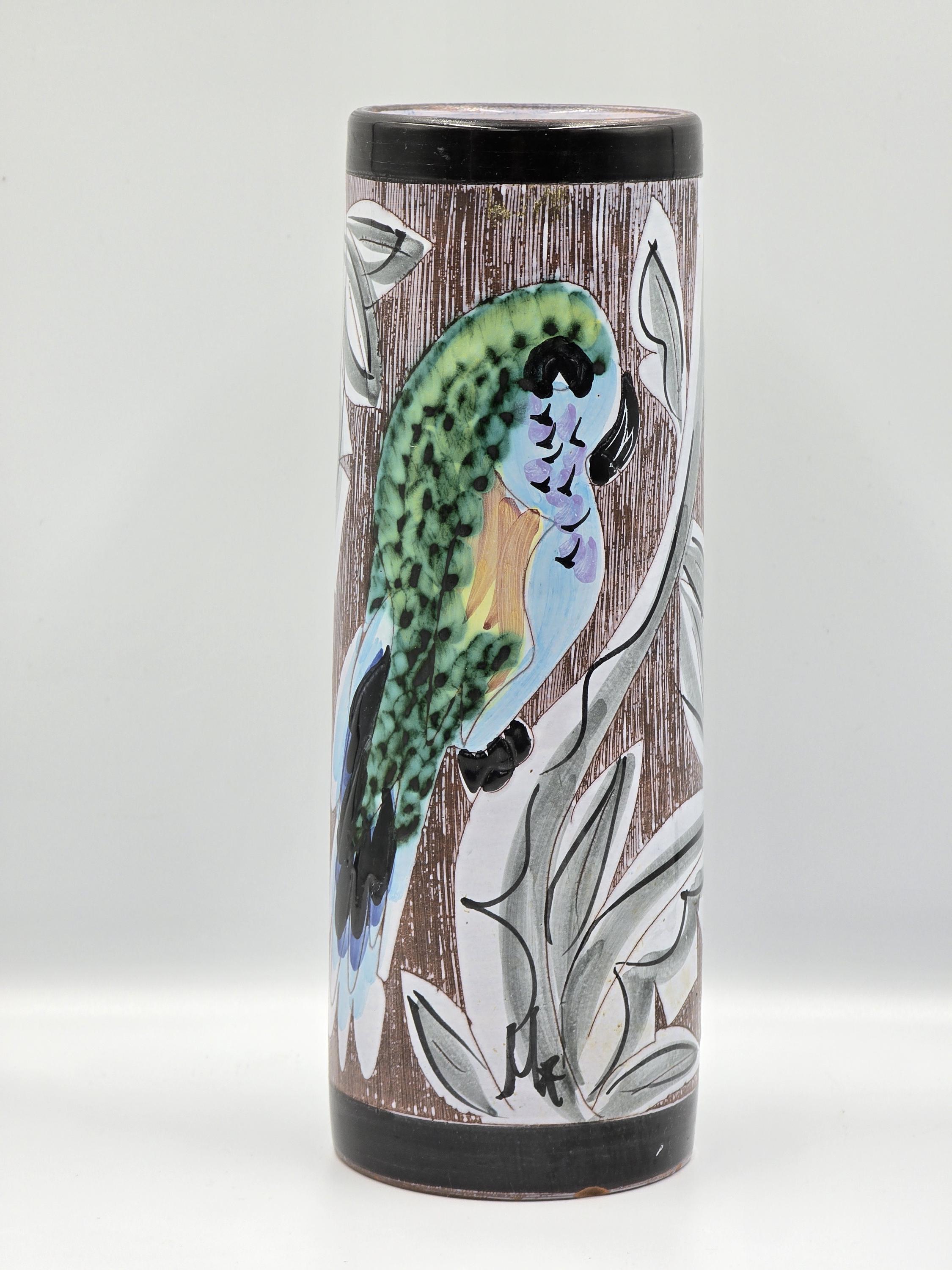 Vintage NILA Keramik Alingsås Vase – Hand-painted Bird Motif – Mid