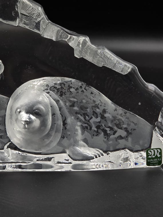 Vintage Målerås Sweden Crystal Seal Sculpture | Mats Jonasson Art