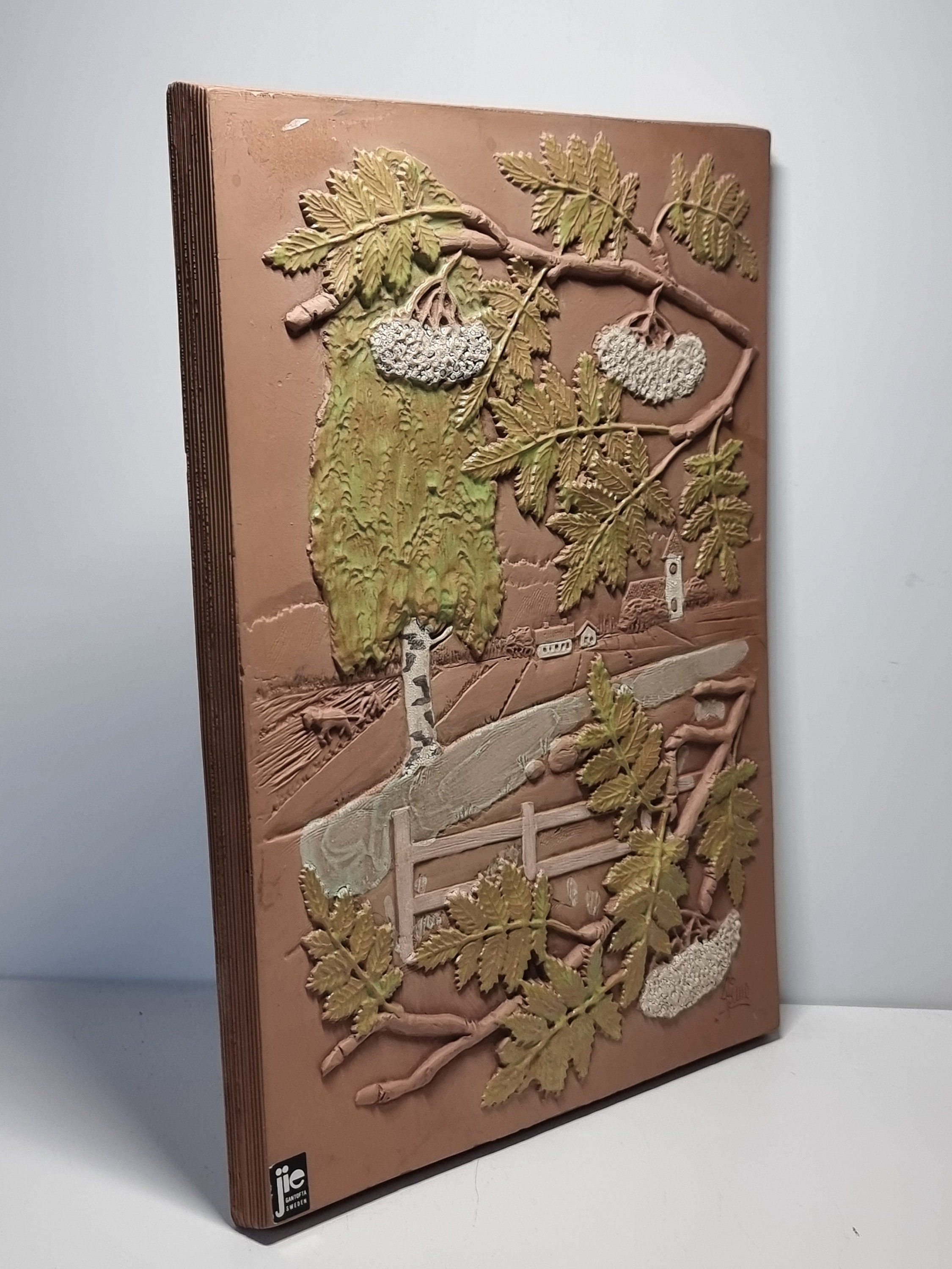jie Gantofta/sweden陶板 Vintage JIE GANTOFTA Ceramic Wall Plaque No. 808 | Made in Sweden