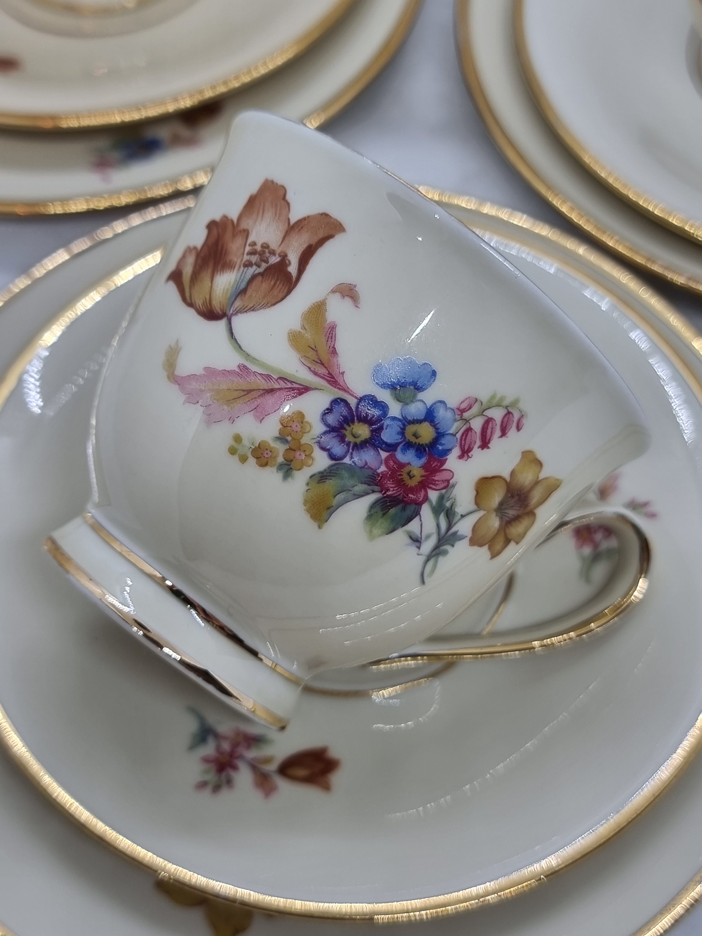 Vintage Kjøbenhavns Porcelains Maleri KPM Denmark Cups and Saucers