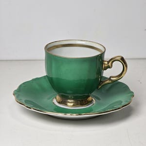 Vintage Porcelain Gren Demitasse Cup & Saucer |