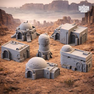 Desert Sci Fi Buildings Scatter Terrain for Tabletop Wargames and RPG Battlefields