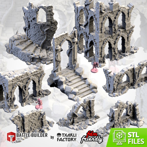 Abandoned City Ruins (8 Models) by Txarli Factory | Post Apocalyptic | Wargames | DnD | Dungeons and Dragons | Scatter Terrain | Diorama