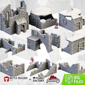 Abandoned Town (9 Models) by Txarli Factory | Post Apocalyptic | Wargames | DnD | Dungeons and Dragons | Scatter Terrain | Diorama