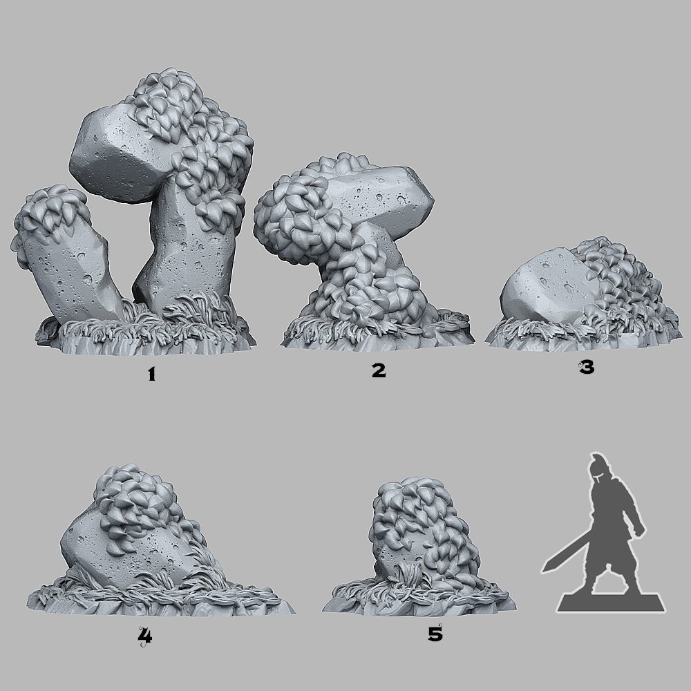 Mini Rocks Scatter Image Rock Scatter Terrain | 3D Printed Stone Set | Grassy Rocks | 28mm-32mm ...
