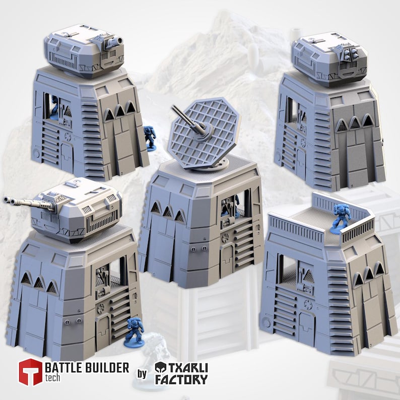 Modular Sci Fi Turret Towers Scatter Terrain for Tabletop Wargames and ...