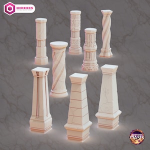 Oasis Classic Säulen (8 Modelle) • Amethyst Oasis • von 3DHEXES | Dungeons und Drachen | D&D | Kriegsspiele | Tabletop Spiele | Streu Terrain