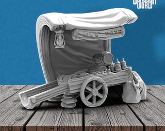 Merchant Caravan Cart Terrain | DND Fantasy Market Wagon Scatter for Tabletop Adventures