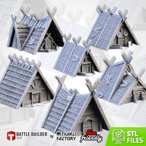 Viking Houses (6 Models) by Txarli Factory | Post Apocalyptic | Wargames | DnD | Dungeons and Dragons | Scatter Terrain | Diorama