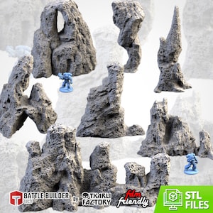 Volcanic Rocks (7 Models) by Txarli Factory | Post Apocalyptic | Wargames | DnD | Dungeons and Dragons | Scatter Terrain | Diorama