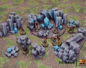 Rock Formations with Crystal Growths Scatter Terrain for Dungeons and Dragons 15mm 28mm 32mm