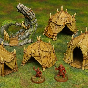 Goblin Camp Terrain Set | 15mm 28mm 32mm DnD Miniature Goblin Tents