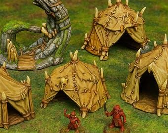 Goblin Camp Terrain Set | 15mm 28mm 32mm DnD Miniature Goblin Tents