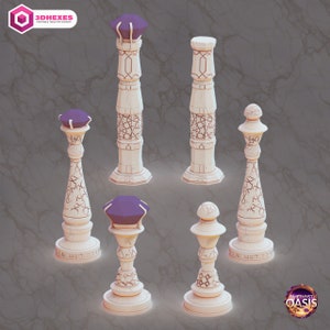 Oasis Ornate Columns (6 Modelle) • Amethyst Oasis • von 3DHEXES | Dungeons und Drachen | D&D | Kriegsspiele | Tabletop Spiele | Streu Terrain