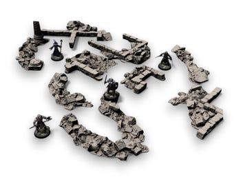 Terreno disperso con ruinas / Muros modulares rotos / Escombros dispersos / Escenografía de mazmorra de rol DnD de 28–32 mm