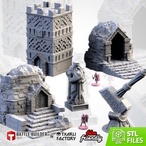 Konstrukcje krasnoludzkie (5 modeli) firmy Txarli Factory | Postapokaliptyczne | Gry wojenne | DnD | Lochy i smoki | Rozrzucony teren | Diorama