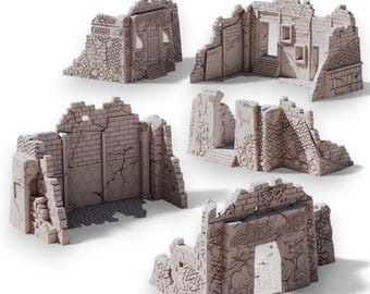 Ruins Scatter Terrain | Modular Broken Walls | Oasis Ruined Village | 28–32mm DnD RPG Scenery
