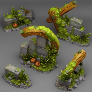 Summer Ruins (5 models) • Fantastic Plants and Rocks • by Print Your Monsters | Dungeons and Dragons | DND | Resin Miniature