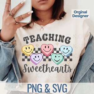 Teaching Sweethearts Png, Retro Valentine Teacher Png Sublimination, Teacher Png, Candy hearts png, Valentine Heart Png, Teacher svg