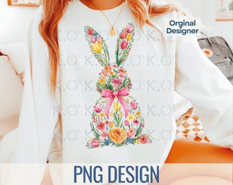 Floral Coquette Easter Bunny Png Design, Happy Easter Png, Floral Easter Bunny Png