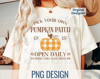 Plaid Pumpkin Patch PNG, Fall Design (Digital Download)