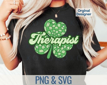 Therapist St Patricks Day Clover, Retro Mental Health PNG SVG (Digital Download)