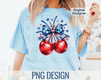 Coquette 4 juli Cherry PNG, patriottisch strikontwerp (digitale download)