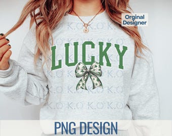 Lucky Coquette St Patricks Day PNG, Retro Clover Shamrock (Digital Download)