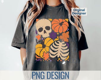 Boho Floral Halloween Pumpkin PNG Design (Digital Download)