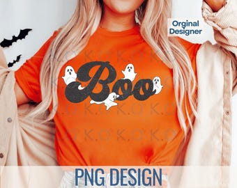 Spöklikt spöke i Boo-stil, Halloween-tröjadesign (digital nedladdning)