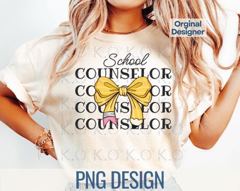 School Counselor PNG, Retro Pencil Bow Design (Digital Download)
