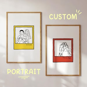 Custom Colorful Polaroid Frame Couple BFF Portrait, Mother's Day Gift, Personalized Line Art Print, Lovers Wall Art, Unique Meaningful Gift