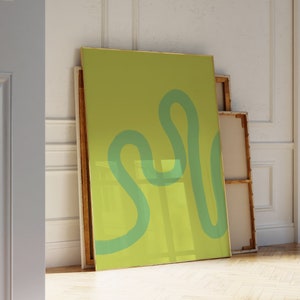 Joyful Trendy Wall Decor, Lime Green Neon Preppy Wall Art, Playful Pistachio Wiggle Line Art Print, Vibrant Brush Stroke Printable Wall Art