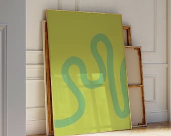Joyful Trendy Wall Decor, Lime Green Neon Preppy Wall Art, Playful Pistachio Wiggle Line Art Print, Vibrant Brush Stroke Printable Wall Art