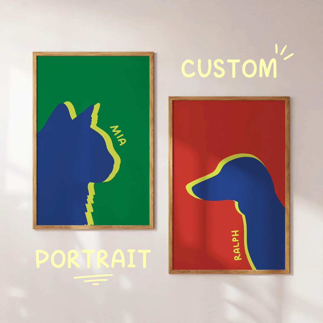 Custom Silhouette Pet Portrait Art Print, Modern Personalized Cat Dog ...