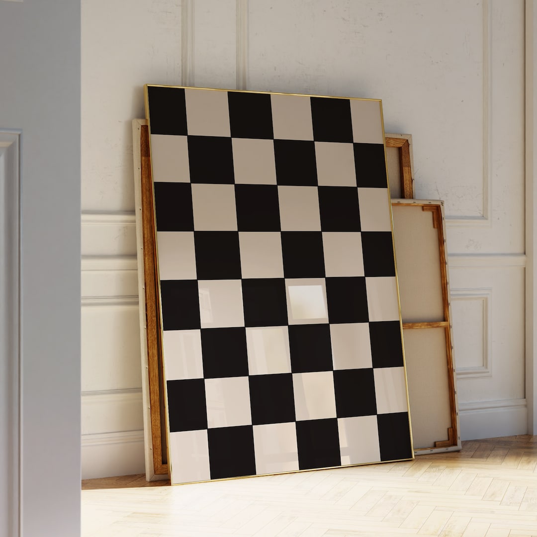 Black and Beige Checkered Printable Wall Art, Neutral Checker Pattern ...