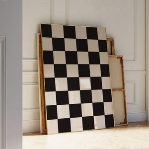 Schwarz und Beige karierte druckbare Wandkunst, neutrale Schachbrettmuster Kunstdrucke, edle Schachbrett Wohnkultur, Geschenk für modernes Zuhause