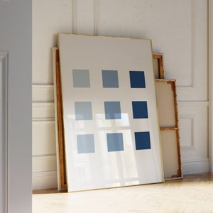 Blaue Töne Farbblöcke druckbare Wandkunst, dunkelblaues Ombre Quadrat Colorblock Wanddekoration, königsblaue Töne Minimal Painting Indigo Poster