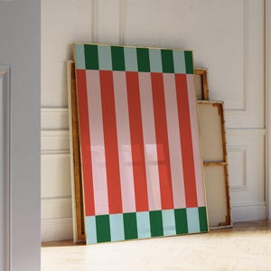 Pink Teal Striped Art Print, Modern Vertical Lines Printable Wall Art, Red Pink Stripes Wall Decor, Stripes Poster, Scandinavian Home Decor