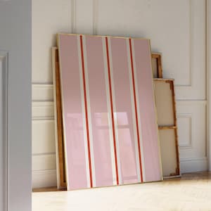 Impresión artística de rayas rojas y rosas, arte de pared imprimible de líneas verticales modernas, decoración de pared de rayas rosas de moda, decoración del hogar escandinava, póster de rayas